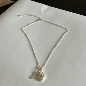 Silver heart lock & key necklace
